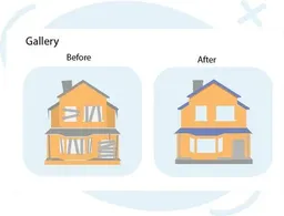 Side-by-side illustration labeled Gallery showing a house before and after renovation.