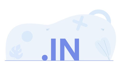 .IN text in a minimalist blue illustration with abstract shapes and paper planes
