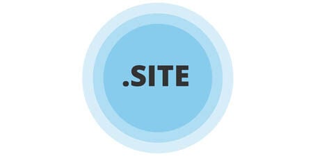 Minimal graphic with the word .SITE centered in bold dark text on a light blue circular badge with two lighter concentric rings around it.