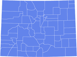Blank map showing the county boundaries within a rectangular U.S. state outline, with all counties shaded the same blue color and separated by thin white lines.
