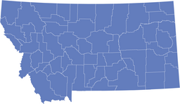 Blank map of the U.S. state of Montana with county boundaries outlined in white on a blue background.