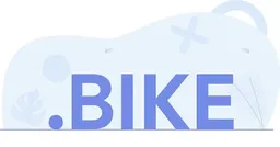 Minimal illustration featuring the text .BIKE in bold blue letters with abstract soft blue shapes in the background.