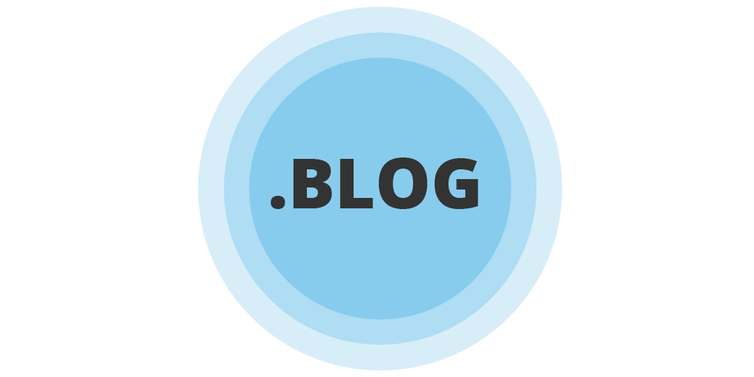 Graphic with the text .BLOG centered inside concentric blue circles on a white background.