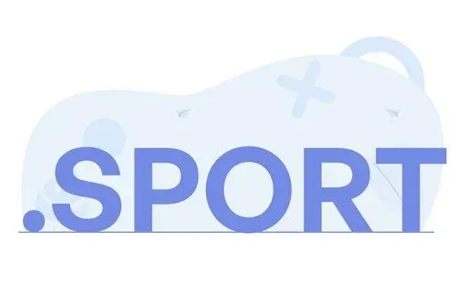 Blue wordmark '.SPORT' over a light abstract background resembling a game controller shape.
