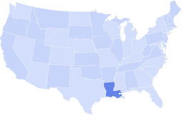 Map of the United States with Louisiana highlighted in a darker blue