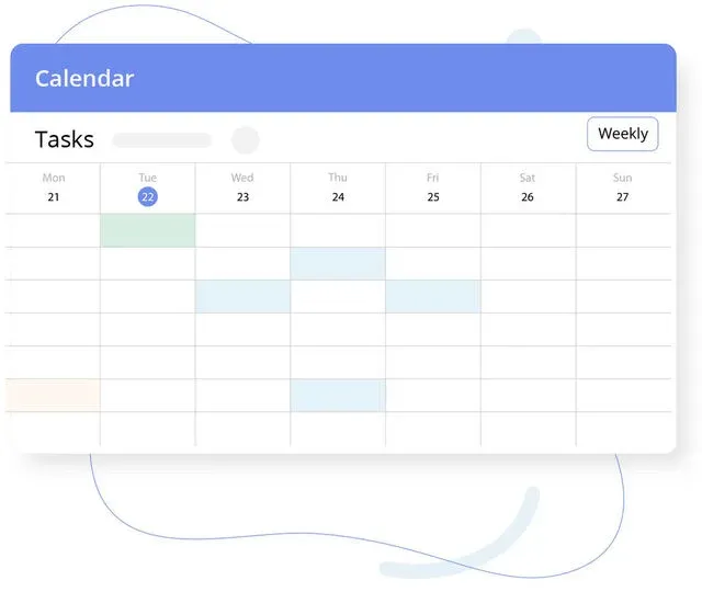 Minimal weekly calendar UI with tasks and a highlighted date in a clean, rounded card layout.