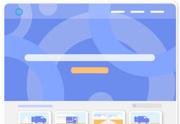 Abstract mockup of a webpage interface with a large search bar and button on a blue circular-patterned background.