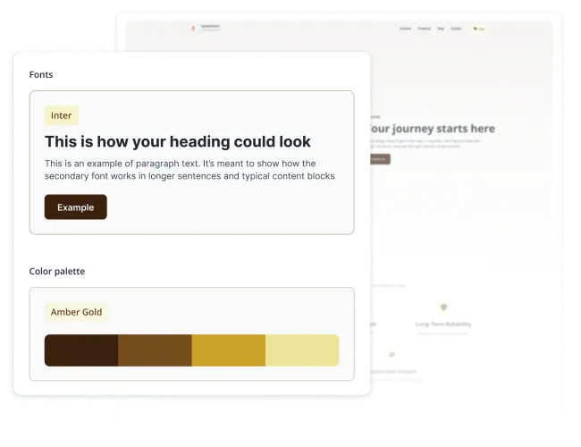 Website editor interface for customizing fonts and colors with IKOL AI website generator