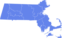 Outline map of Massachusetts showing congressional or county districts separated by white borders, including Cape Cod and the islands.