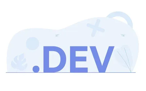 .DEV minimal banner with abstract shapes in soft blue tones