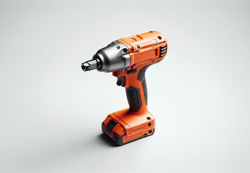 Orange cordless impact driver with black grip and metallic chuck on a light gray background.