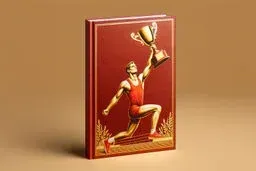 Red hardcover book with a golden illustration of an athlete kneeling and raising a trophy, set against a warm brown background.
