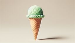 Single mint-green ice cream scoop on a waffle cone against a soft beige background.