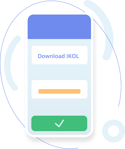 Illustration of a smartphone screen with a download prompt and a checkmark button