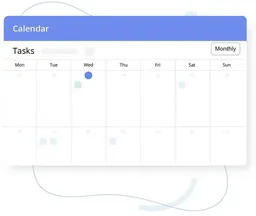 Minimal monthly calendar UI with tasks and a clean blue header.