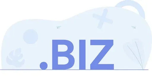 .BIZ domain concept illustration with large blue text and abstract shapes