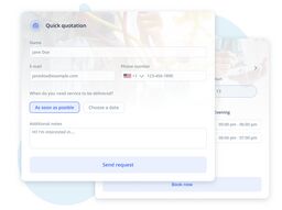 Clean UI mockup of a quick quotation form overlaying a blurred scheduling card.