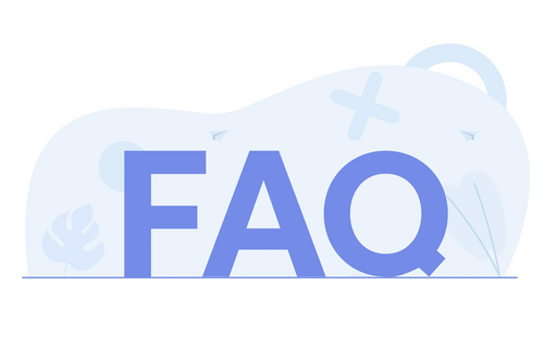 Illustration with large text reading FAQ in bold blue letters against a light abstract background.