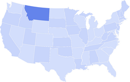 US map with one state highlighted in a darker blue: Montana in the northwestern region.