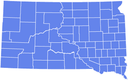 Outline map of South Dakota showing all county boundaries in light blue with white borders.