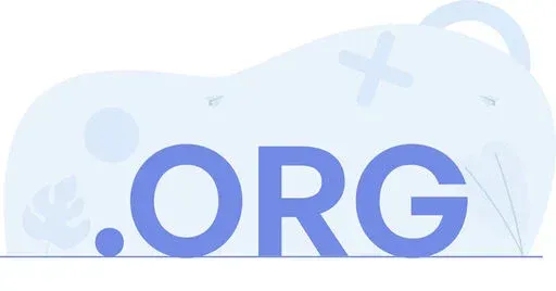 .ORG domain illustration with large blue letters and abstract shapes in light blue background