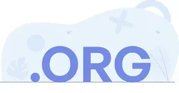 .ORG domain illustration with large blue letters and abstract shapes in light blue background