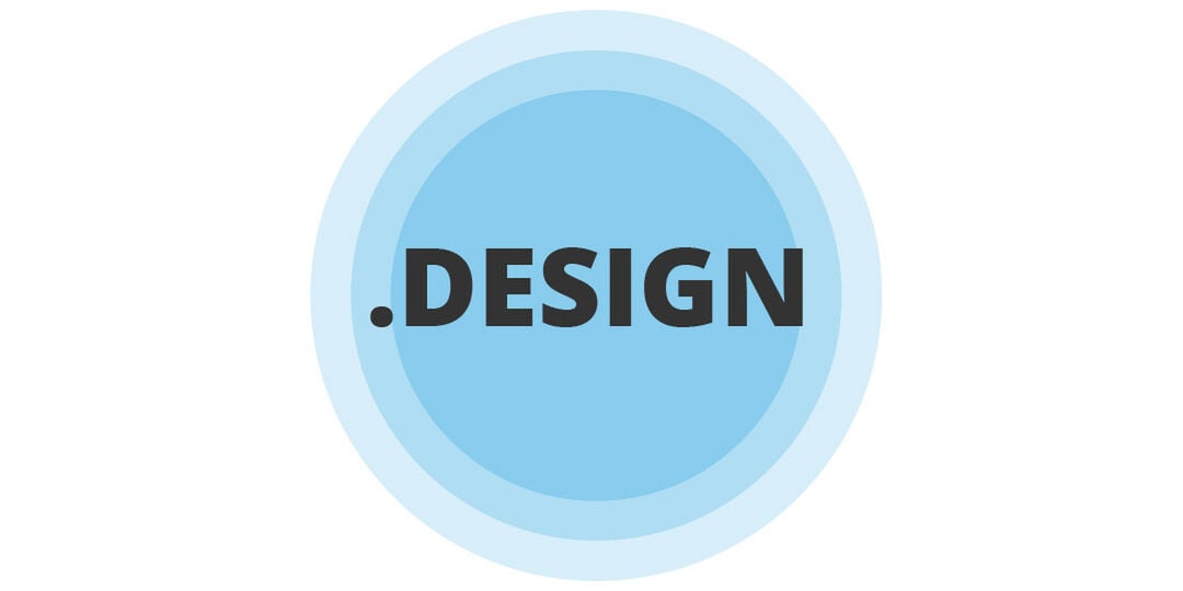 Blue circular badge with the word .DESIGN in bold dark gray letters at the center.