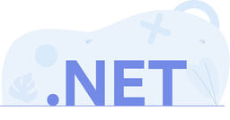 .NET text in large blue letters on a light abstract background with minimalist shapes and paper airplanes