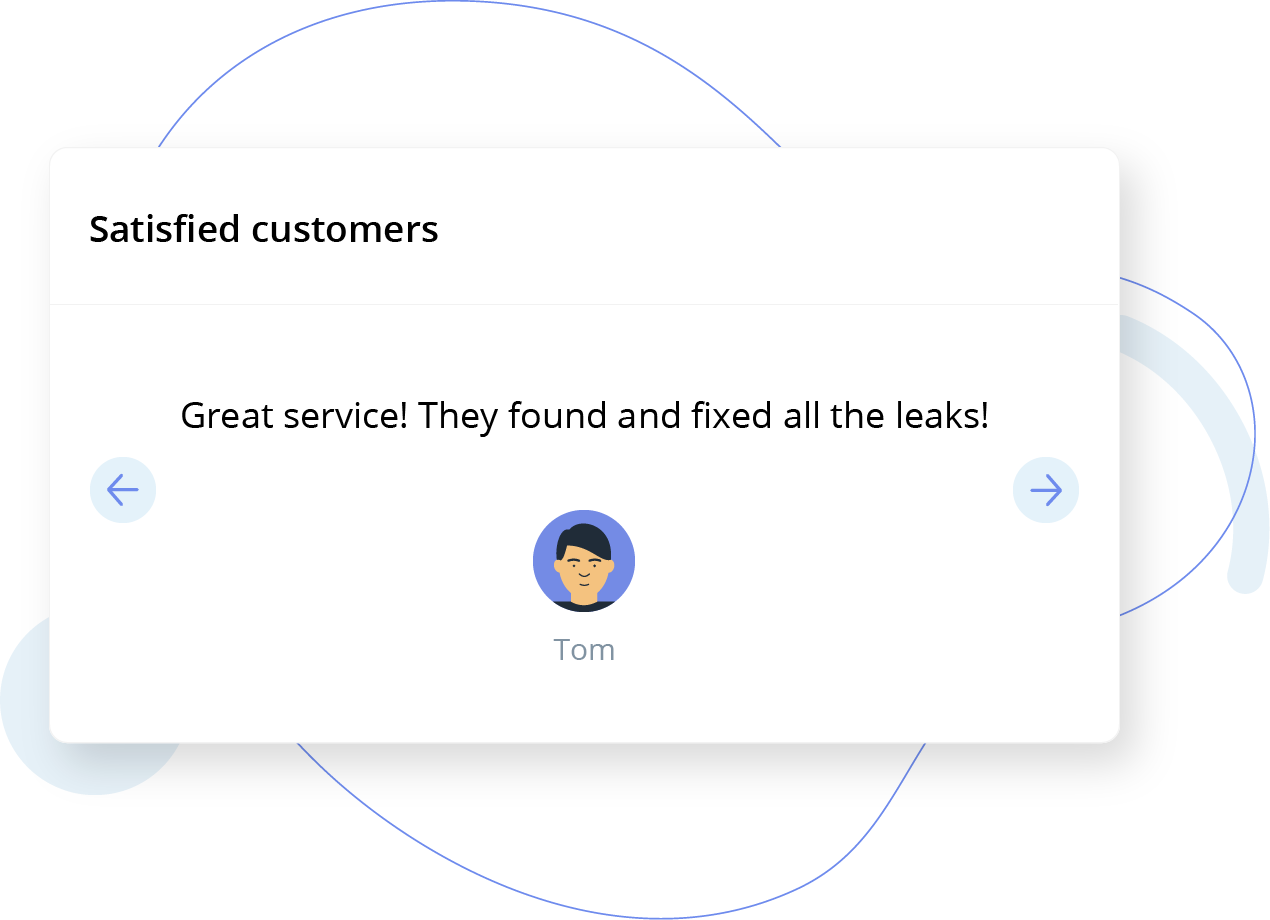 Testimonial card UI with quote and navigation arrows