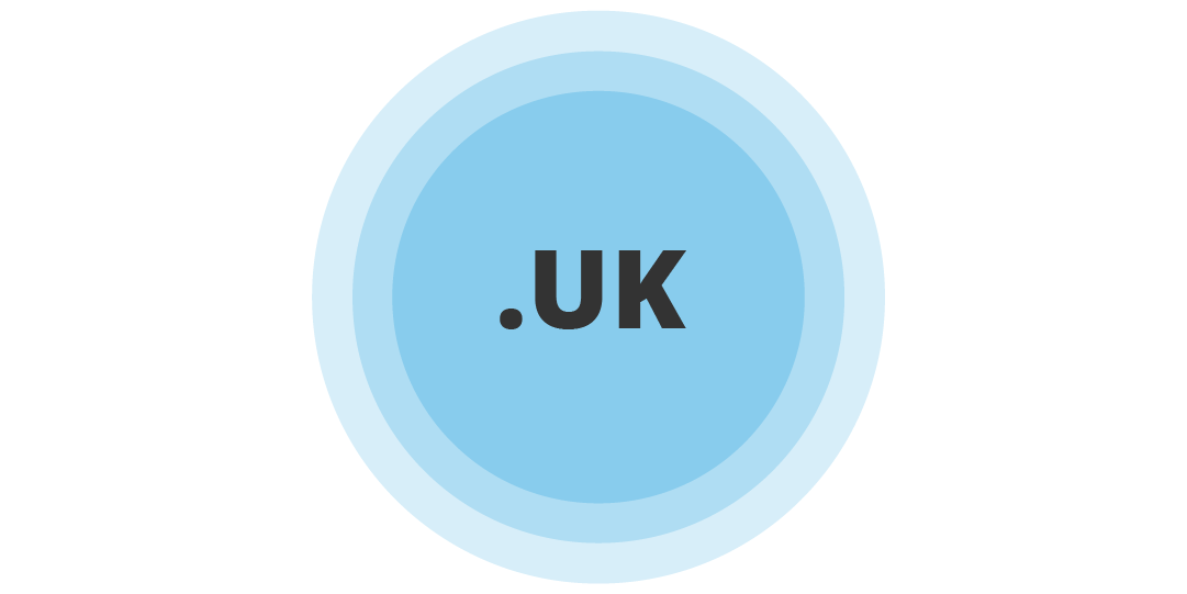 .UK text inside concentric blue circles on a white background