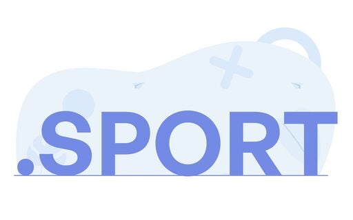 .SPORT text in large blue letters on a light abstract background