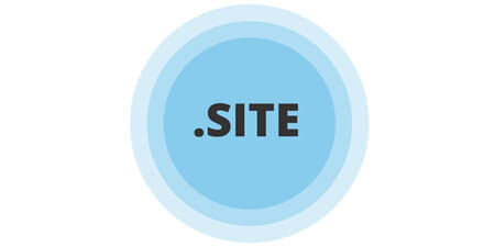 Graphic of a blue circular badge with the text .SITE in bold black letters centered inside, surrounded by two lighter blue concentric rings on a white background.