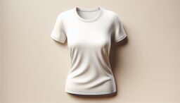 Plain white short-sleeve T-shirt on a neutral beige background, shown front-on with soft shadows and gentle fabric folds.
