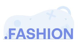 Illustration with the word .FASHION in large blue letters over a pale abstract background.