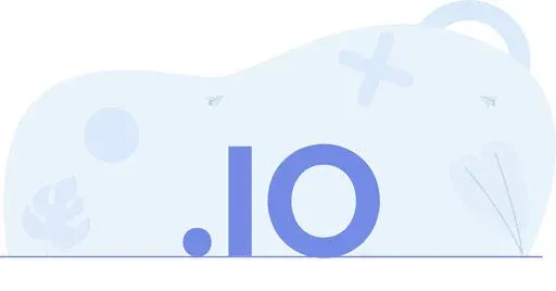 Minimalist illustration featuring large .IO text with abstract shapes on a soft blue background.