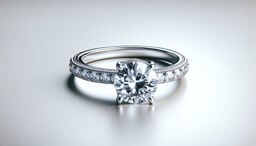 Elegant diamond engagement ring with round brilliant center stone on a pavé band