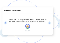 Testimonial card titled Satisfied customers with a short review and avatar.