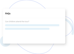 Minimal FAQ card UI with a question and placeholder answer lines on a light abstract background.