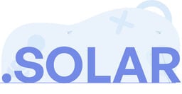 Minimalist graphic with large blue text reading .SOLAR across the bottom, set against a pale blue abstract background with soft shapes, crosses, and small paper airplanes.
