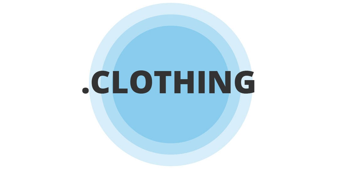 Graphic with the word .CLOTHING centered on concentric blue circles