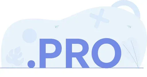 .PRO domain banner with large blue text and abstract shapes in soft pastel tones