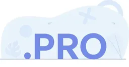 .PRO domain banner with large blue text and abstract shapes in soft pastel tones
