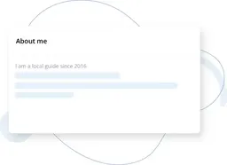 Minimal UI card titled 'About me' with placeholder text lines on a soft abstract background