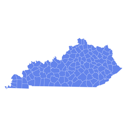 Blue map of Kentucky with county boundaries on a white background
