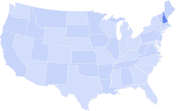 Map of the United States with New Hampshire highlighted in a darker blue.