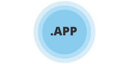 Blue circular badge with the text .APP in the center