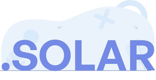 .SOLAR wordmark in bold blue with soft abstract shapes and paper planes in the background