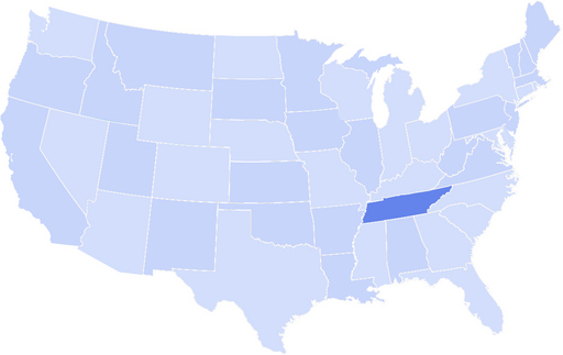 Map of the United States with Tennessee highlighted