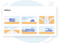 UI mockup showing a gallery of six vehicle and road-themed illustrations.