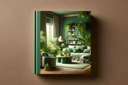 Book cover featuring a lush green botanical-themed living room interior with abundant plants, cozy seating, and soft natural light.